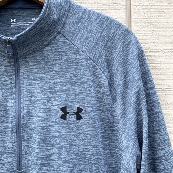 UNDER Armour Heat Gear Long Sleeve 1/4 Zip Tech Shirt - Heathered Slate Blue - Picture 2 of 16